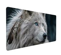 Loup Tapis de Souris XXL 100 x 50 cm, Tapis Souris Animal sous Main Bureau avec Bords Cousus, Imperméable Mouse Pad Base en Caoutchouc Antidérapant Surface pour Gamer, PC, Cadeau Femme -lsy26039T
