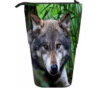 Loup Télescopique Crayon Papeterie Boîte De Rangement Stylos Avec Fermeture Éclair pour Femmes Hommes Garçons Filles Animal Sauvage Nature Herbe Furry Face Cool Head Plante Seul Prédateur Mammifère