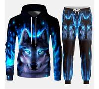 Loup/Tigre Animal Imprimé en 3D Sweat à Capuche et Jogging Femmes/Hommes 2 Pièces Ensemble Automne Hiver Pull Survêtement Streetwear