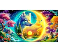 Loup-Tree-with-Yin-Yang-Cosmos Puzzle pour Adultes: 1000 Pièces en Carton Recyclé - Décoration 38x52cm/1000pcs