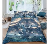 Loup Trio Housse de Couette Microfibre résistante 3 Pièces 3D Effet Léger Fantaisie Art Style Ensemble De Literie avec Taie d'oreiller Facile d'entretien for Couple Single（135x200cm）