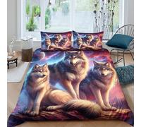 Loup Trio Parure de Lit Microfibre résistante 3 pièces 3D Imprimée Léger Fantaisie Cosmic Art Ensemble De Literie avec Taie d'oreiller Entretien Facile for Garçons Filles Double（200x200cm）