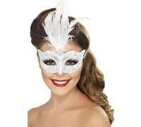 Loup vénitien argenté avec plumes blanches adulte taille unique argent G