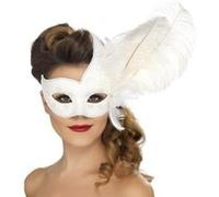 Loup vénitien blanc avec plumes blanches adulte taille unique Blanches G