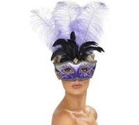 Loup vénitien violet avec grandes plumes noire et violette adulte Taille Unique violette G