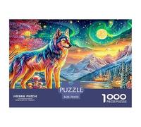 Loup Vibrant se Tient près du lac, Fond de Montagne Puzzle De 1000 Pièces Loup Cool Amusement De Jeu d'esprit pour Adultes Et Enfants 70x50cm/1000pcs