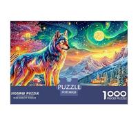 Loup Vibrant se Tient près du lac, Fond de Montagne Puzzle De 1000 Pièces Loup Cool Parfait pour Les Soirées De Jeux, Adultes Et Enfants 38x26cm/1000pcs