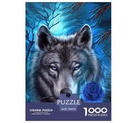 Loup with Blue Rose Puzzles 1000 Pieces Cadeau Unique Jeu Éducatif Défi Jouet À De Qualité Supérieure Peinture Art pour Adultes Et Enfants À Partir De 12 Ans 70x50cm/1000pcs