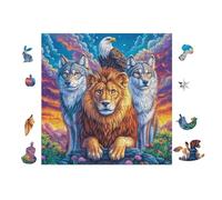 Loup with Lions in Forêt de Montagne 100 Pieces Casse-tête Personne Âgée en Voitureton Épais Haute Densité Facile Débutant Thérapie Occupationnelle Anti-Stress Petit Prix 28x28cm