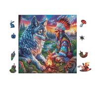 Loup with Native American in Flower Forest 100 Pièces Puzzle Collectionneur en Voitureton Rigide sans Déformation Très Difficile Motif Complexe Décoration Murale Qualité Premium 28x28cm