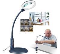 Loupe 10x avec lumière et support, LED 5 modes de couleur, luminosité à intensité variable en continu, loupe éclairée, mains libres, lampe de bureau flexible col de cygne avec pince pour travaux de