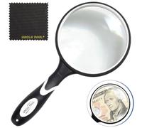 Loupe 10X Grande loupe Manuelle avec Chiffon de Nettoyage | Uncle Paul Cadre de lentille épaissi 100mm poignée en Caoutchouc Souple antidérapante pour Lecture des Seniors Noir OS04C