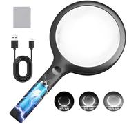 Loupe 30x avec lumière, NUEYiO 11,9 cm, grande loupe de poche 20 LED éclairées, troisième vitesse à gradation lumineuse pour lecture de pièces de monnaie seniors - Noir