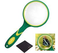 Loupe 4X-5X Grande loupe Manuelle avec Chiffon de Nettoyage - Cadre de lentille épaissi 75mm poignée en Caoutchouc Souple antidérapante pour Lecture des Seniors Vert OS04