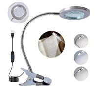 Loupe 8X avec lumière et support, lampe loupe LED, trois niveaux de luminosité, loupe de table avec éclairage, lampe loupe avec pince en métal, lampe de bureau mains libres, rotation à 360° pour le