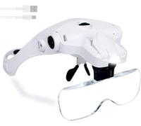 Loupe à bandeau mains libres, loupe de tête avec chargement USB et lampe LED pour bijouterie, artisanat, montres, loisirs, 5 lentilles 1.0X 1.5X 2.0X 2.5X 3.5X (version améliorée)