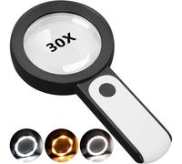 Loupe Avec Lumière, 30x Grande Loupe Portable 18 Led Lumière Froide Et Chaude Avec 3 Modes, Loupe Éclairée Pour Les Personnes Âgées Lecture, Inspection, Pièces De Monnaie, Bijoux, Exploration
