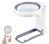 Loupe avec lumière et support, pliable, 18 LED, pour dégénérescence maculaire, lecture pour personnes âgées, travail rapproché, pièces de monnaie, bijoux - Blanc