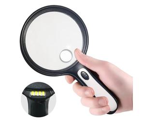 Loupe avec lumière LED grossissement 30 à 60x pour personnes âgées - Loupe à main avec 4 LED, chiffon pour la lecture, la déficience visuelle, les bijoutiers, l'artisanat, les livres (noir)