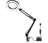 Loupe avec lumière LED Grossissement 5X, 3 modes de gradation Luminosité réglable, Lampe de bureau Lampe de lecture, 22cm+22cm Noir