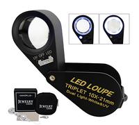 10x Loupe Bijoux Loupe LED UV Lumière 21mm Triolet Lentille Optique Verre Poche Gemme Loupe Outil Bijoutier, Timbre Philatéliste, Pièce Numismatique