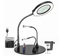 Loupe de 10 x 15 x avec lumière, 5 modes de couleur à intensité variable en continu avec pince, aide à la soudure magnétique, avec loupe et lumière, troisième main, éclairage LED pour soudure