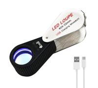 Loupe de bijoutier 40X avec lumière LED et UV - Loupe pliable rechargeable pour bijoux, montres, pièces de monnaie - Lentille optique de 22 mm, construction en métal - Idéal pour les bijoutiers, la