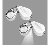Loupe de bijoutier éclairée avec lentille UV 40X et LED, Construction en métal et Verre Optique, avec Emballage de Vente Kare and Kind (40X x 25 mm, Argent) - 2 pièces