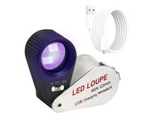 Loupe de Bijoutier Lumineuse 40x, Loupe de Bijoutier Rechargeable Loupe de Bijoutier Pliable Loupe LED Triplet avec 6 LEDs et Lumière UV pour Pierres Précieuses, Bijoux, Pièces de Monnaie, Timbres