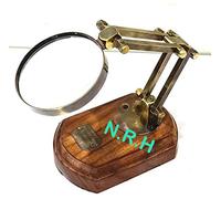 Loupe de bureau vintage en laiton sur support en bois