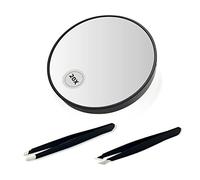 Loupe de détail 1 pièce 20x, Miroir de courtoisie focalisant avec Ventouse, 2 Pince à épiler, Parfait pour Le Maquillage Quotidien et de Voyage, la Taille des Sourcils, Tailler la Barbe