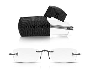 Loupe de Lecture +1.50 ReadOptics: Sans Monture, Pliable Haute Performance. Lunettes Lecture Transparentes avec Branches Métallisées Extensibles (Gris Métal) Hommes Femmes, Gratuit Mini Boîte Rigide