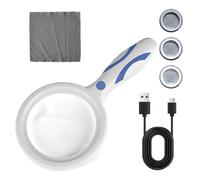 Loupe de Lecture, 2X 13X Loupe Grossissante à Main avec 33 Lumières LED Lumineuse USB Rechargeable pour Lecture, Bijoux, Seniors, Malvoyant, Observation (Blanc et Bleu)