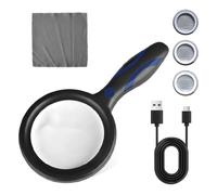Loupe de Lecture, 2X 13X Loupe Grossissante à Main avec 33 Lumières LED Lumineuse USB Rechargeable pour Lecture, Bijoux, Seniors, Malvoyant, Observation (Noir et Bleu)