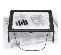 Loupe de Lecture, Format A4 3X Grossissement avec 4 Lumières LED Pieds Pliable Mains Libres avec Support et Dragonne pour Livres Bijoux Personnes âgées Couture
