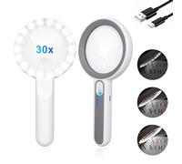 Loupe de Lecture Loupe 30X avec 18 LED Lumière,3 Modes D'éclairage Rechargeable par USB Eclairante pour Les Seniors, Horloger, Passe-Temps, Artisanat, Monnaies, Timbres,Bijoulier