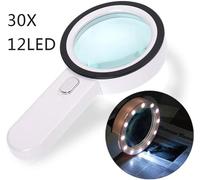 Loupe de lecture, loupe grossissante 12 LED loupe 30X, grande loupe de poche lumineuse pour bijoutier, horloger, artisanat, enfant,