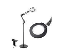 VEVOR Loupe de sol Loupe sur pied 5 fois avec lumière, loupe sur pied réglable en hauteur avec lumière, LED 3 en 1 5 couleurs avec réglage continu, lampe loupe Hobbys Bricolage Noir