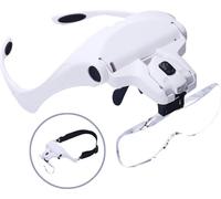 Loupe de tête avec éclairage LED Lunettes à bandeau grossissant 5 lentilles remplaçables pour la lecture, le travail de près, la bijouterie, la réparation de montres (1.0X, 1.5X, 2.0X, 2.5X, 3.5X)