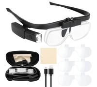 Loupe frontale rechargeable avec 2 lumières LED, 3 lentilles amovibles (1,5 x 2 x 2,5 x) pour la lecture, l'artisanat de bijoux et le travail de précision