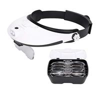 Loupe Lunette Serre Tête avec 2 LED+5 Lentilles Casque Loupe Frontale Lunettes de Lecture pour Réparation, Couture, Montre, Circuit, Bijoux(1.0X, 1.5X, 2.0X, 2.5X, 3.5X)