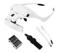 Loupe Lunettes avec Éclairage LED - BAtech Lunette Loupe avec 2 Lumières LED Frontale Grossissantes Casque Loupe - 1x à 3.5X Zoom avec 5 Lentilles Détachables Réparations Electronique, Bijoux,Montres