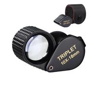 Loupe Triplet de Grossissement 10x Loupe à Pierres Précieuses Portable Lentille Optique 18mm Pliable, étui en Métal, Achromatique & Aplanatique sans Pile pour Les Bijoutiers, Les Gemmologues