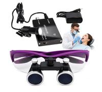 Loupes Binoculaires Dentaires Avec Lampe Frontale LED Sans Fil - Grossissements 2,5x Et 3,5x, Lunettes Grossissantes Réglables Pour Laboratoire Et Hygiénistes (Avec Étui De Transports)(Purple,2.5X)