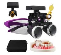 Loupes Dentaires 2,5X/3,5X Pour Laboratoire Dentaire, Loupes Binoculaires Dentaires Avec Lampe Frontale Led 5 W, Distance De Travail : 320-420 Mm, Luminosité RéGlable Sur 4 Niveaux,Purple-2.5X