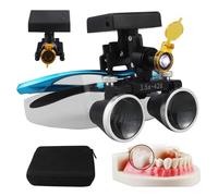 Loupes Dentaires 2,5X/3,5X Pour Laboratoire Dentaire, Loupes Binoculaires Dentaires Avec Lampe Frontale Led 5 W, Distance De Travail : 320-420 Mm, Luminosité RéGlable Sur 4 Niveaux,Blue-3.5X