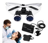 Loupes Dentaires Avec Éclairage - Loupe Binoculaire 2,5x/3,5x - Lunettes De Précision Ultra-légères Montées Sur Tête Avec Filtre - Monture À Angle Réglable - Étui De Rangement Portable(Silver,2.5X)