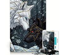 Loups Blancs et Noirs en Hiver Puzzle 1000 pièces pour Adultes Jeu de mémoire Amusant Découpe Nette Pièces Robustes Cadeau Unique pour soulager Le Stress (38x26cm)