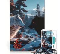 Loups Blancs et Noirs en Hiver Puzzle de 1000 pièces Activité ludique et stimulante pour renforcer Les Liens familiaux Emboîtement Parfait sans espaces (50x75cm)
