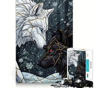 Loups Blancs et Noirs en Hiver Puzzle de 1000 pièces pour Adolescents Jeu de Concentration Découpe de précision Bords Lisses pour Les fêtes (50x75cm)